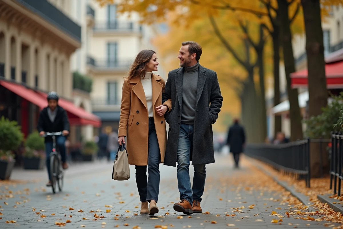 Anne Sila et David Kammenos se promenant ensemble sur un boulevard parisien en automne 2026