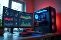 Espace de travail moderne avec carte graphique haut de gamme et écrans colorés