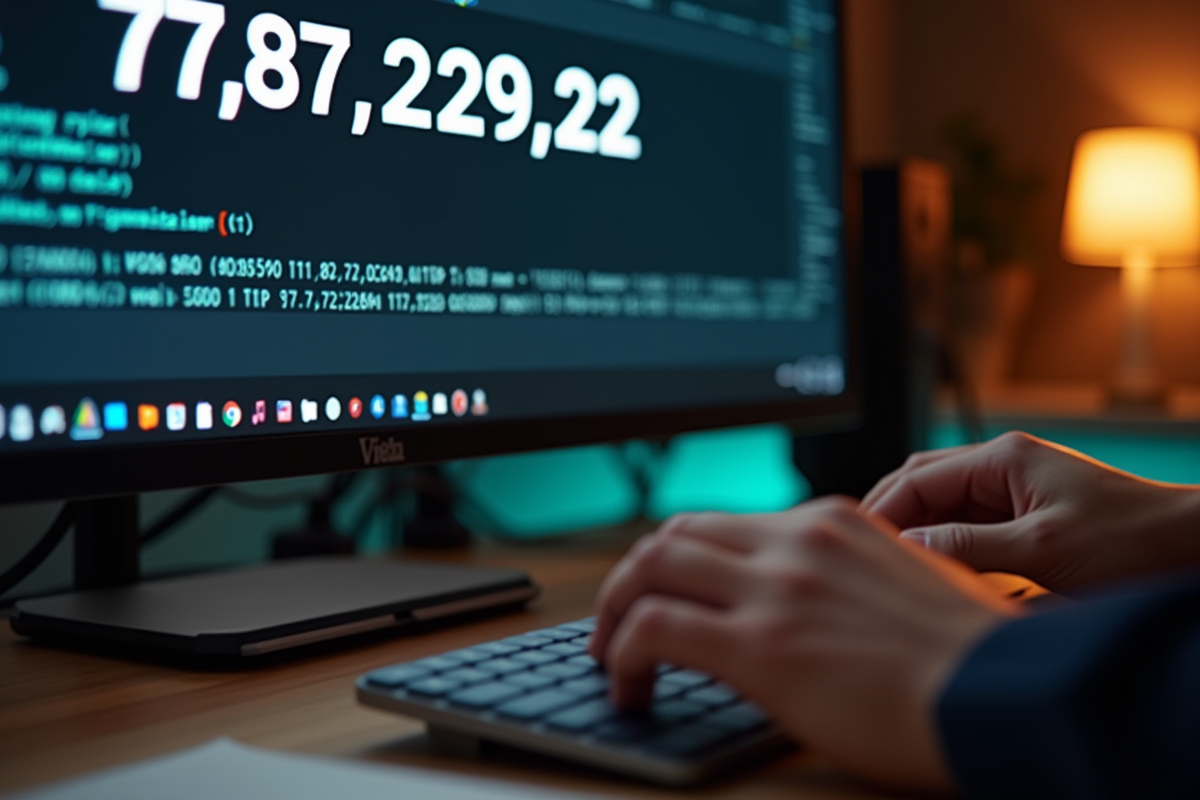 Clavier d'ordinateur et écran affichant une adresse IP