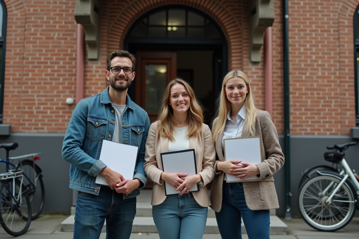 Trois colocataires devant un immeuble ancien