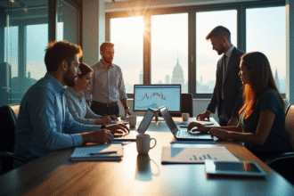Groupe de professionnels en réunion dans un bureau moderne