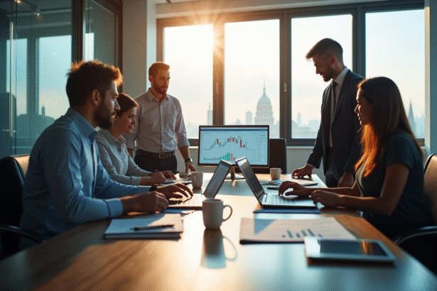 Groupe de professionnels en réunion dans un bureau moderne