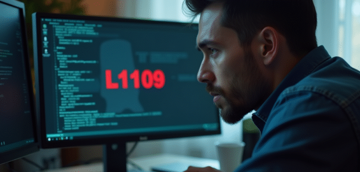 Personne inquiète regardant un écran d'ordinateur avec erreur L1109
