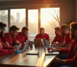 Fans passionnes de football autour d'une table à Lyon