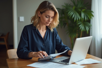 Femme concentrée travaillant à son bureau à domicile