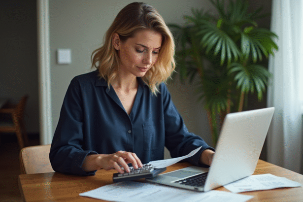 Femme concentrée travaillant à son bureau à domicile