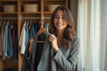 Femme stylée organisant sa garde-robe lumineuse