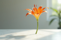 Fleur tshaped colorée sur marbre blanc en lumière naturelle