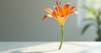 Fleur tshaped colorée sur marbre blanc en lumière naturelle