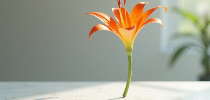Fleur tshaped colorée sur marbre blanc en lumière naturelle