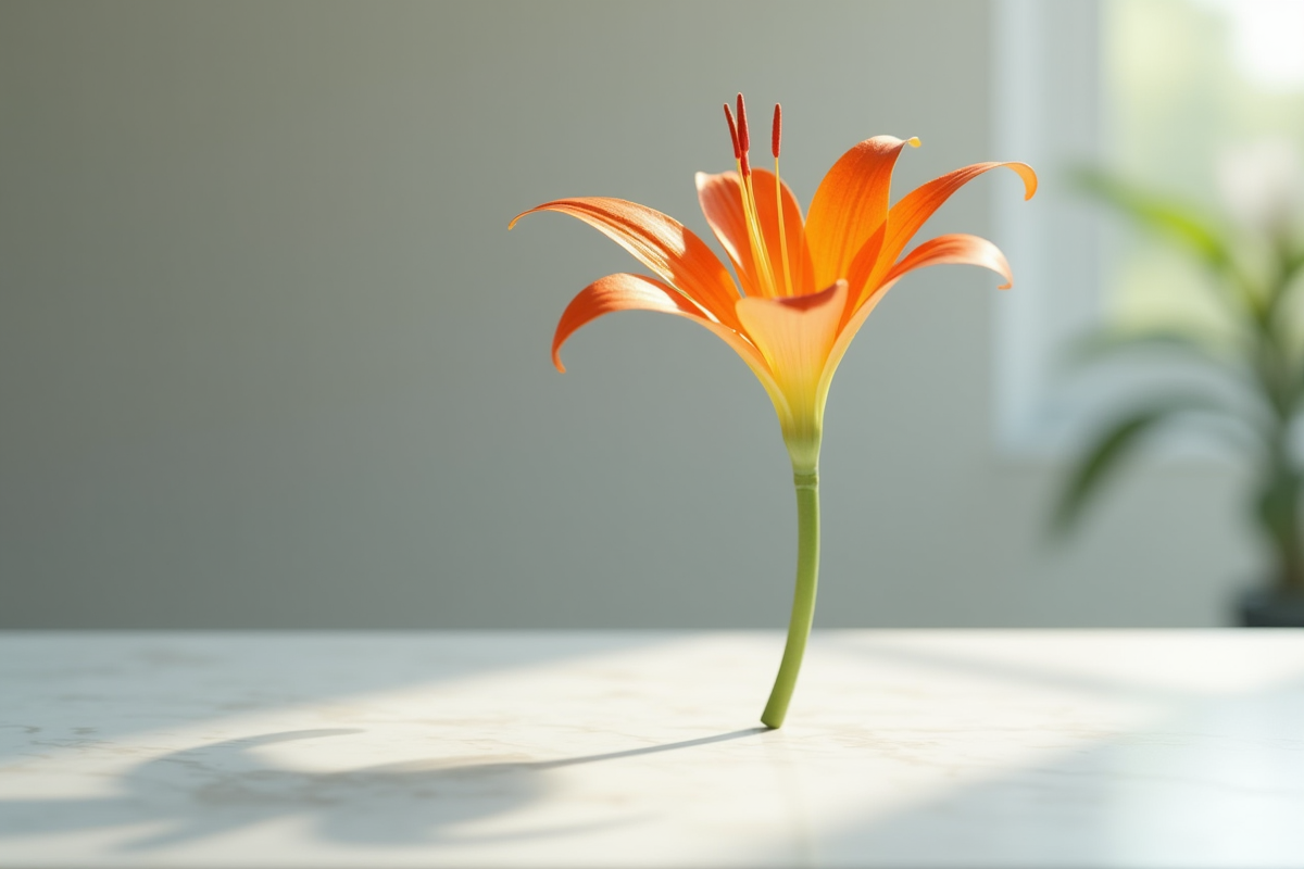 Fleur tshaped colorée sur marbre blanc en lumière naturelle