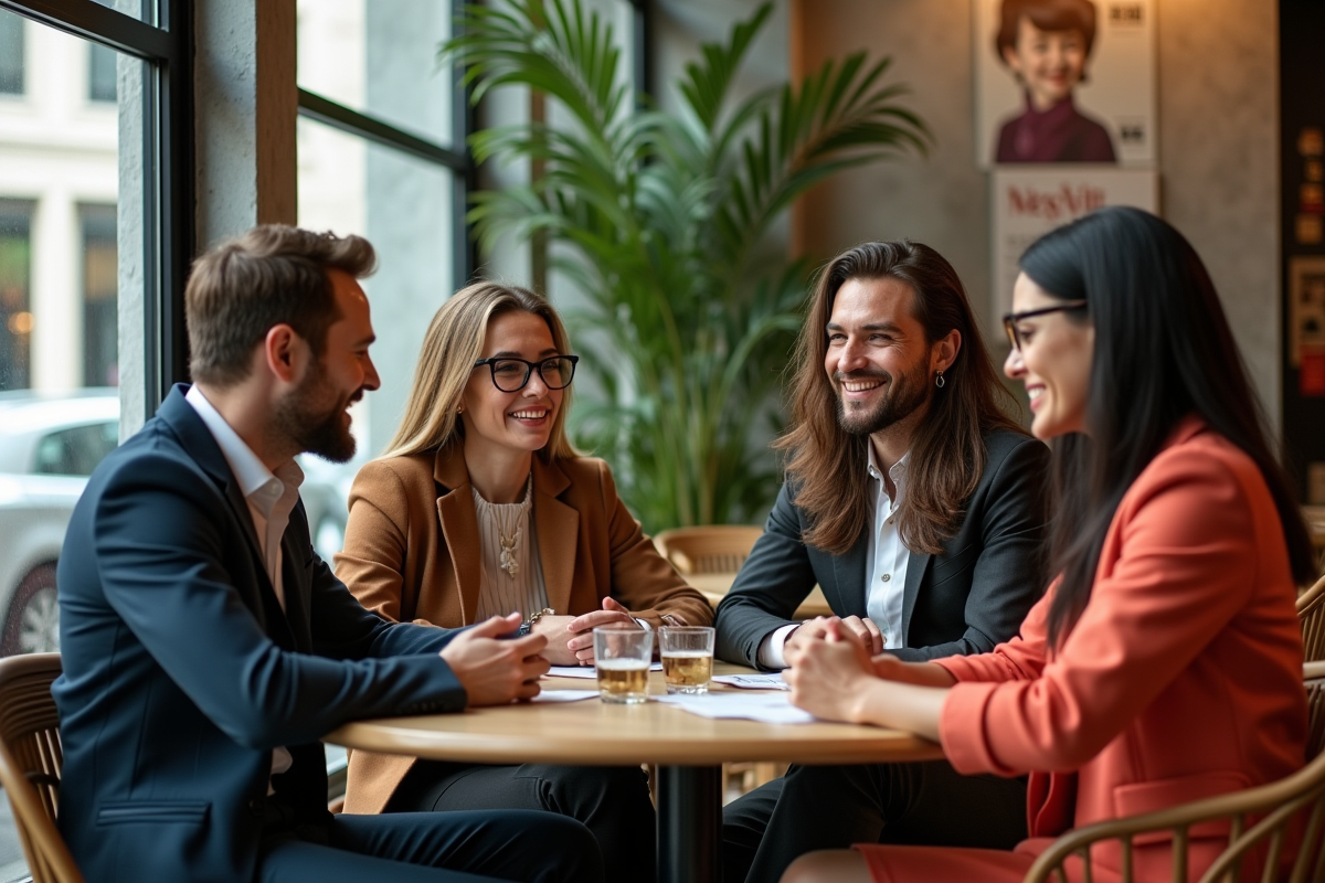 Groupe de modeuses discutant dans un cafe moderne