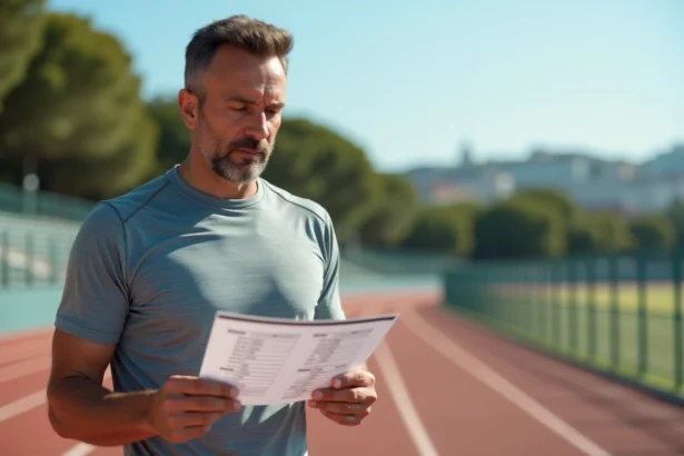 Homme courant étudiant un graphique de conversion miles km