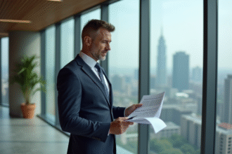Homme d'affaires en costume dans un bureau moderne