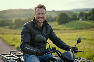 Homme en moto tout-terrain sur un quad en pleine nature