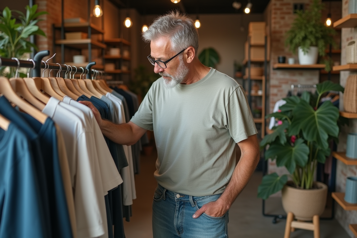 Homme inspectant des vêtements d