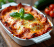 Lasagne de zucchini fraîche dans un plat en céramique vue de dessus
