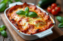 Lasagne de zucchini fraîche dans un plat en céramique vue de dessus