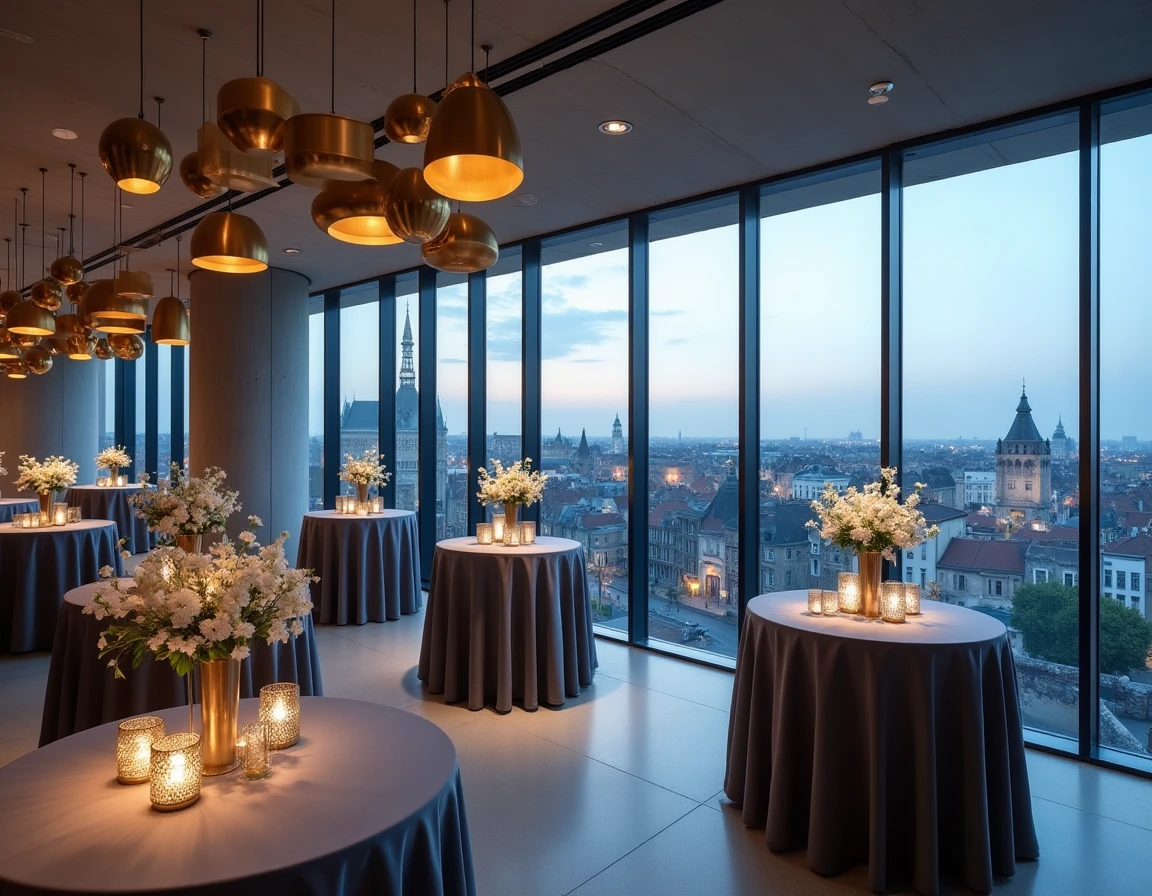Salle de réception Le Rouf Rouen avec vue panoramique sur la ville et décoration moderne épurée