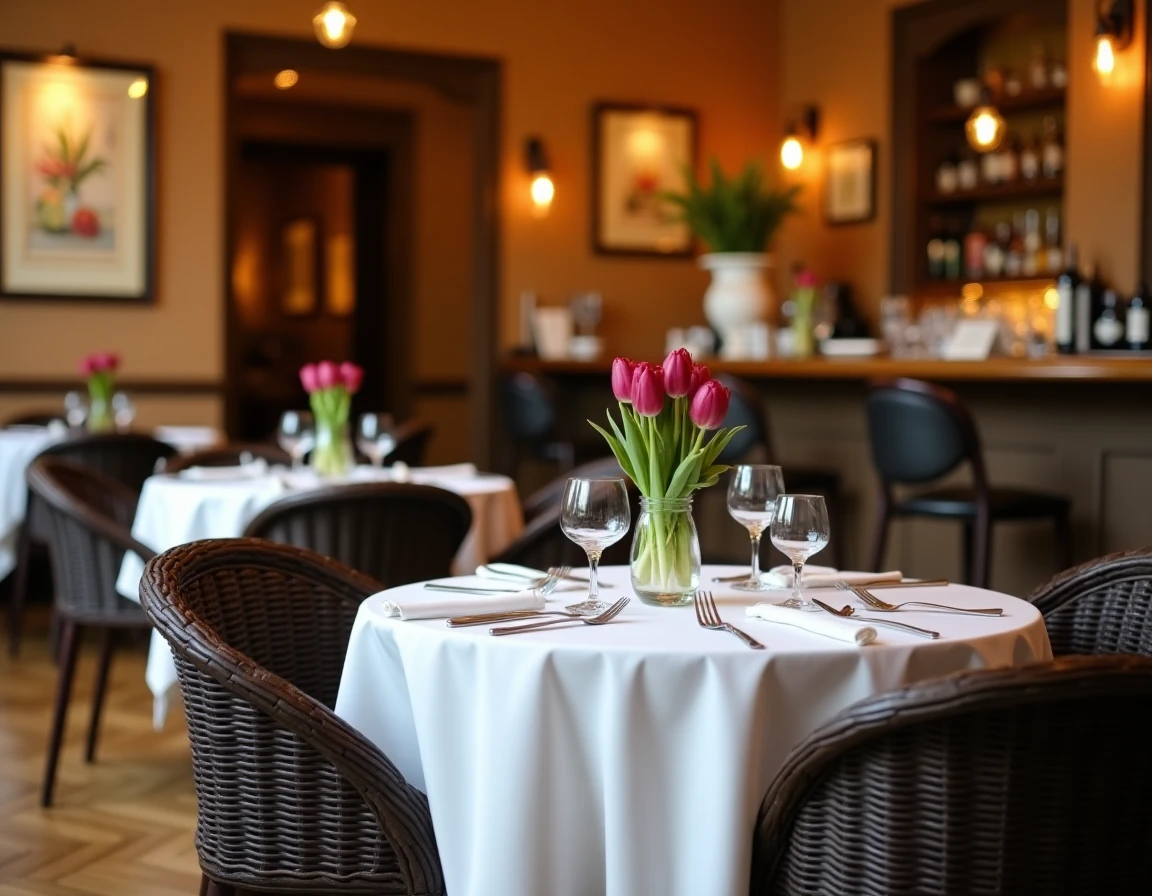 L'Office Restaurant à Rouen aménagé en salle de réception avec tables rondes et décoration bistro élégante