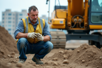 Ouvrier en veston réfléchissant inspectant un filtre pollution