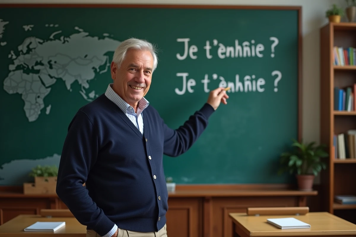 Professeur expliquant des phrases en classe de français