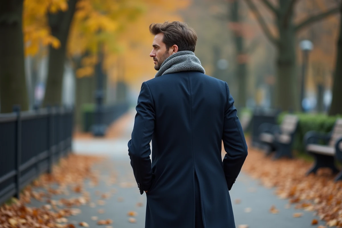 Homme marchant dans un parc en automne avec feuilles