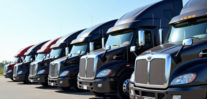 Ligne de camions semitrailers d'occasion en vente en plein soleil