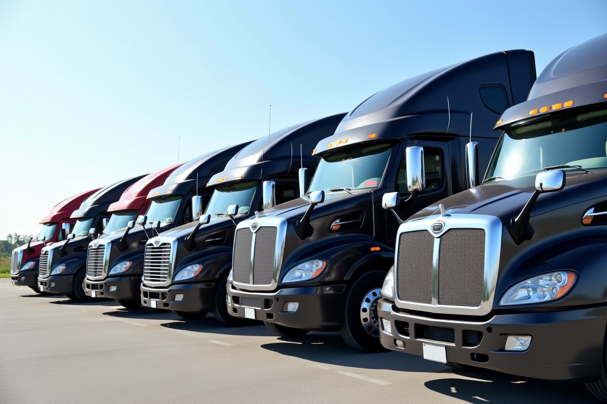 Ligne de camions semitrailers d'occasion en vente en plein soleil